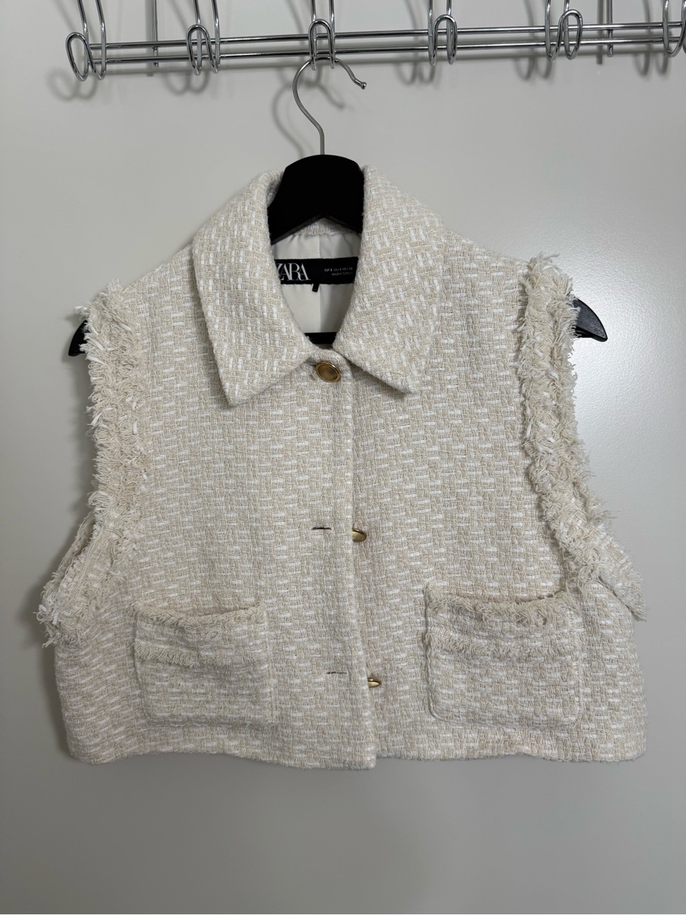 Zara Cream Tweed Sleeveless Crop Top